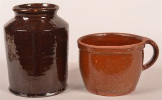 Appraisal: Pair of Glazed PA Redware Items Pair of Glazed PA