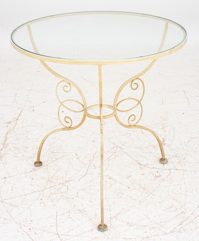 Appraisal: PAINTED WROUGHT IRON SIDE TABLE WITH GLASS TOP Wrought iron