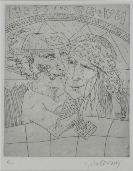 Appraisal: JOHN BELLANY SCOTTISH B ROSE AND CROWN Etching signed and