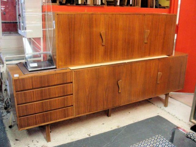 Appraisal: Ernst Schwadron Sideboard and Wall Mount Bar Cabinet Walnut veneer