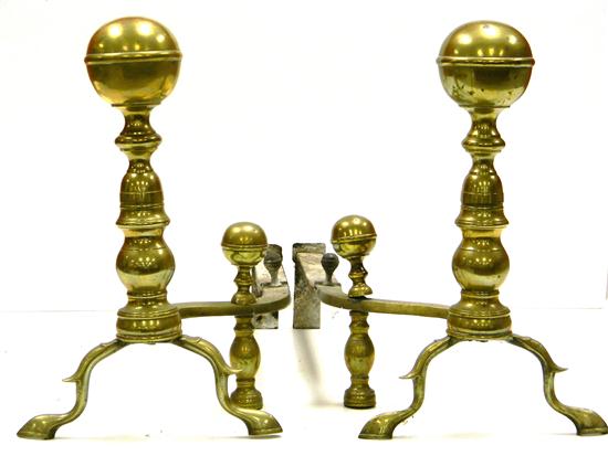 Appraisal: Pair large brass ball top andirons spurred legs expected surface