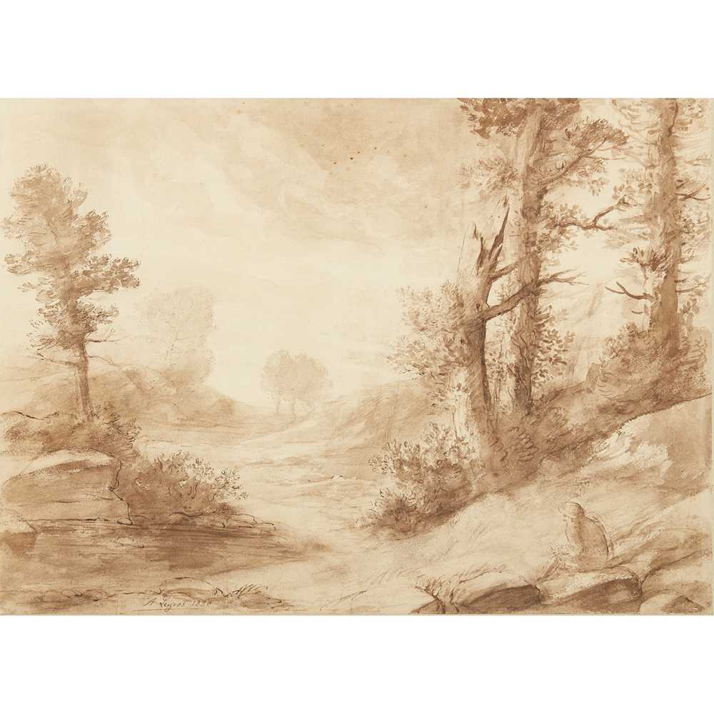 Appraisal: ALPHONSE LEGROS FRENCH - A WOODED LANDSCAPE WITH FIGURE SKETCHING