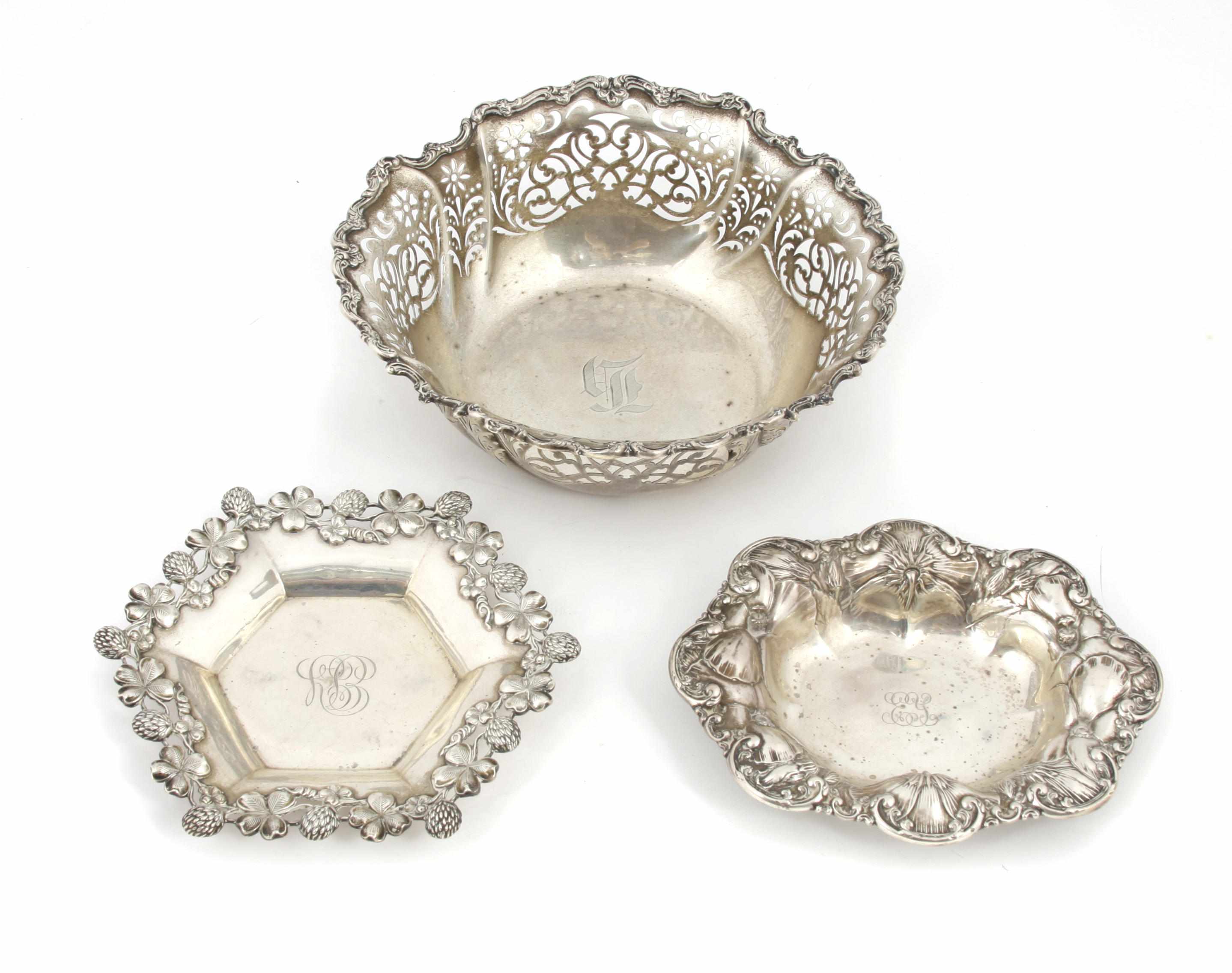 Appraisal: Three American sterling silver bowls th centuryComprising a Gorham reticulated