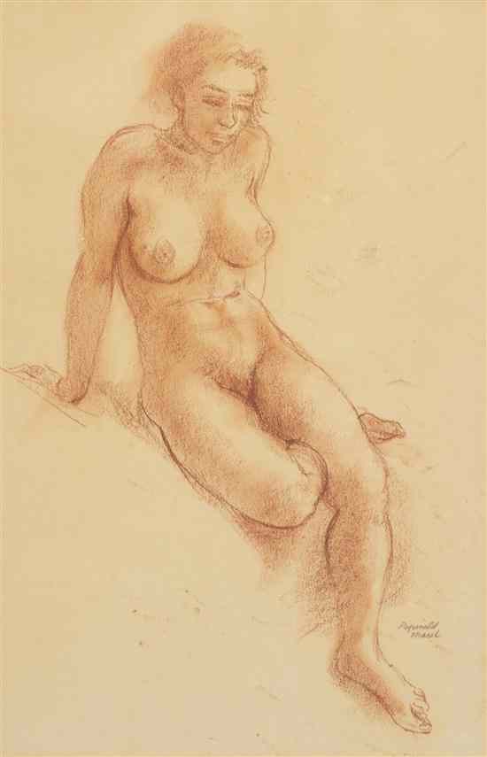 Appraisal: Reginald Marsh American - Seated Nude red chalk signed Reginald