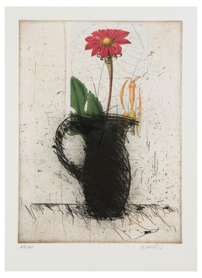 Appraisal: Manolo Vald s b pequeno jarron con flores i etching