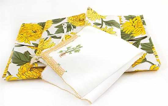 Appraisal: Custom-made Flora Danica pattern embroidered place linens and napkins hand-embroidered