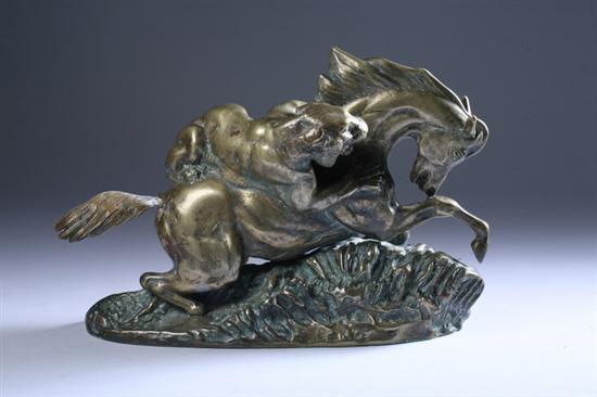 Appraisal: AFTER ANTOINE-LOUIS BARYE French - Lion Attacking a Horse Gilt