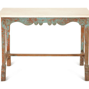 Appraisal: A Swedish Carved and Painted Oak White Marble Top Table