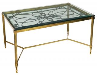 Appraisal: BEVELED LEADED GLASS BRASS COFFEE TABLE Modern glass and brass