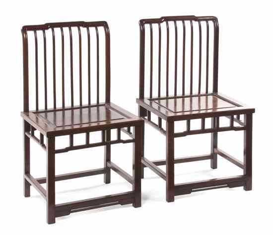 Appraisal: A Pair of Chinese Hardwood Side Chairs each having a