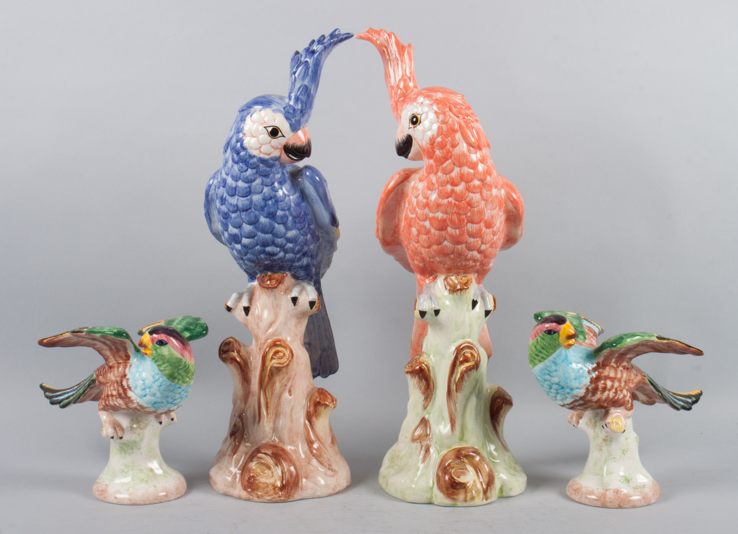 Appraisal: Two pairs of ceramic parrots pair of Chelsea House cockatoos