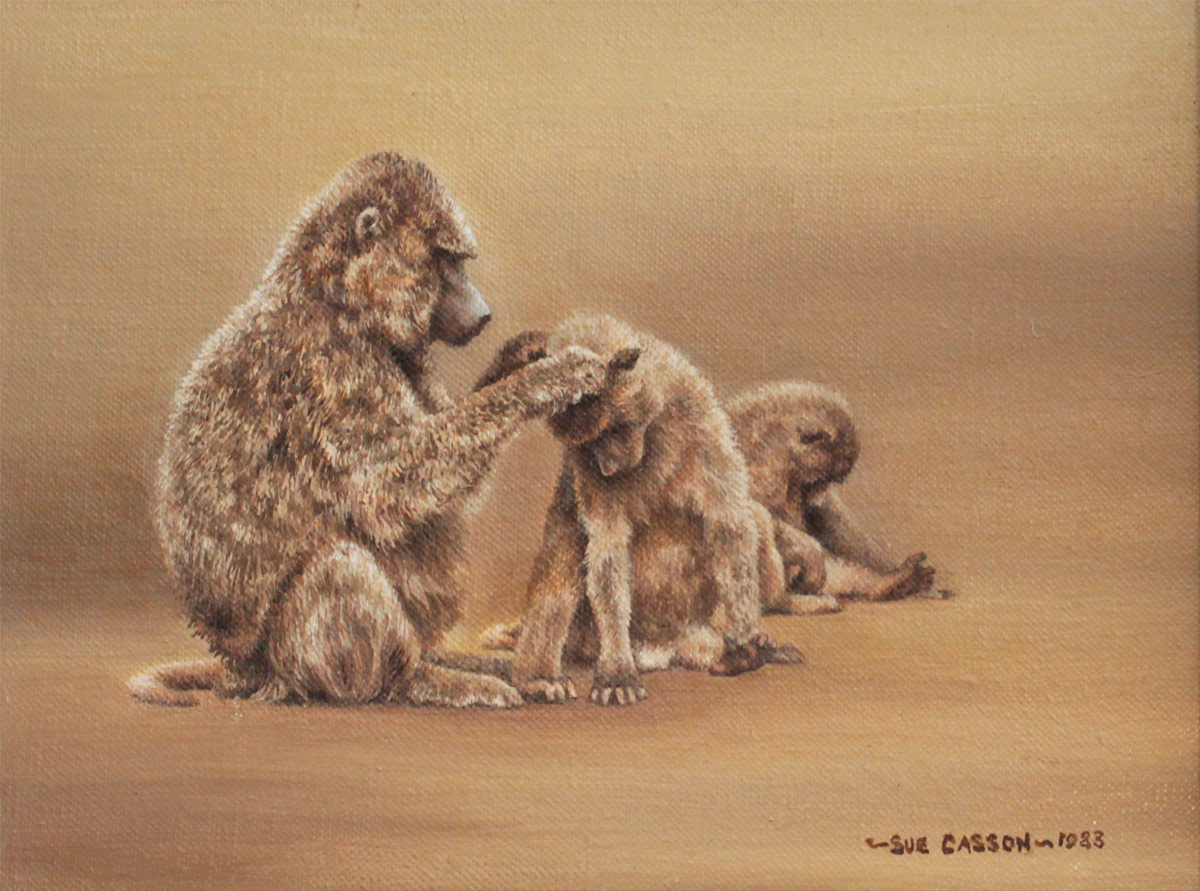 Appraisal: CASSON Sue American th Century Snow Monkey Family Oil Canvas