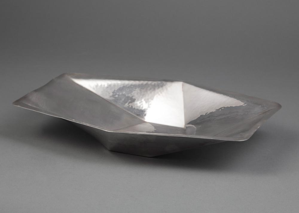 Appraisal: MODERNIST SILVERPLATE BREAD DISHModernist Silverplate Bread Dish l in