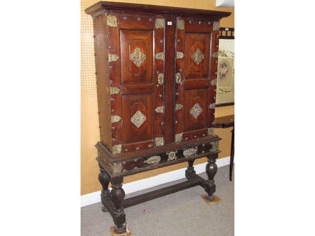 Appraisal: th Century brass mounted cabinet on stand