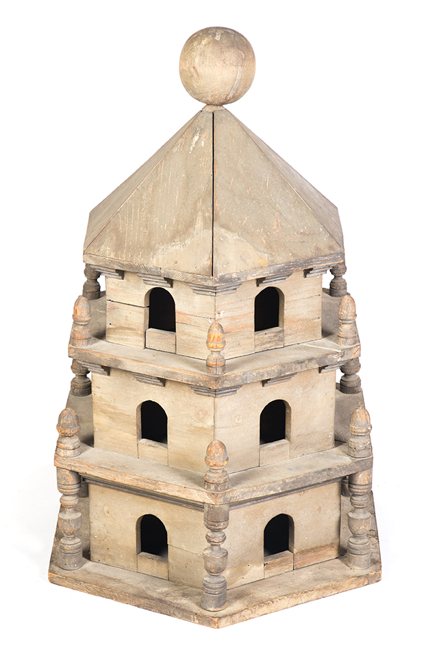 Appraisal: AMERICAN BIRDHOUSE Late th-early th century pine Large hexagonal three-tiered