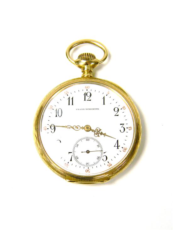 Appraisal: WATCH FRANK HERSCHEDE OPEN FACE POCKET WATCH K yellow gold