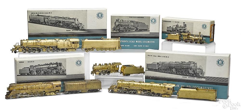 Appraisal: Five Akane HO brass train engines and tenders Five brass