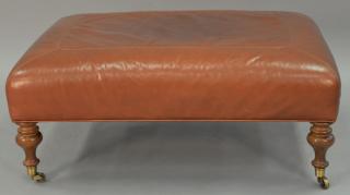 Appraisal: Large brown leather upholstered ottoman ht top x Large brown