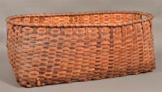 Appraisal: Large th Century Oak Splint Storage Basket Rectangular base oval