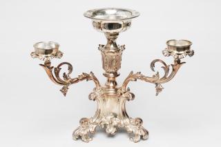 Appraisal: Silver-plate Rococo-style epergne with three arms and a center holder