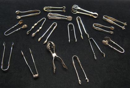 Appraisal: Seventeen assorted American and Continental sterling silver sugar tongs late