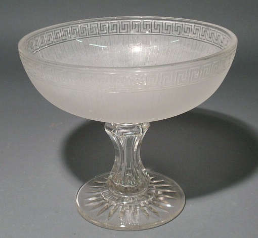 Appraisal: Frosted glass centerpiece bowl with etched Greek key border h