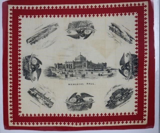 Appraisal: CLOTH SCARF FROM THE CENTENNIAL EXHIBITIONDEPICTS MEMORIAL HALL IN CENTER