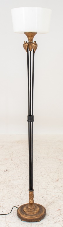 Appraisal: HOLLYWOOD REGENCY STYLE METAL FLOOR LAMP Hollywood Regency style black