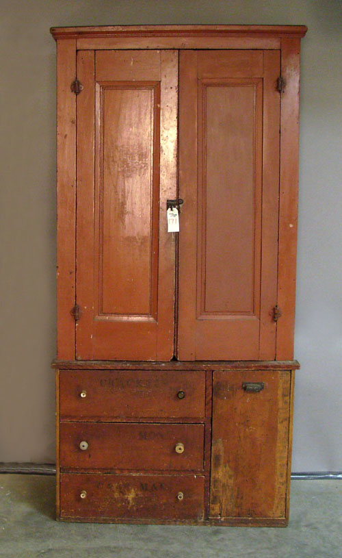 Appraisal: Red painted wall cupboard late th c h w