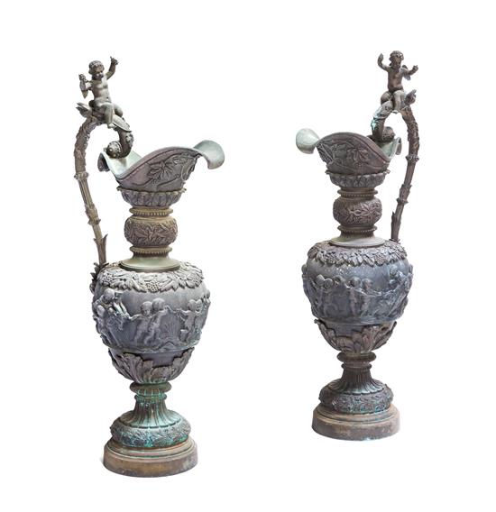 Appraisal: Sale Lot A Pair of Continental Bronze Ewers each cast