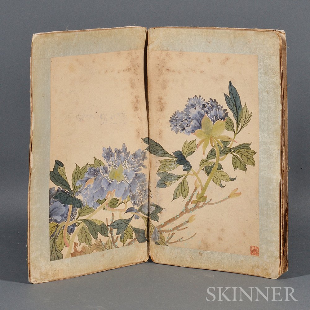 Appraisal: Painting Album Depicting Peonies China in the manner of Jiang