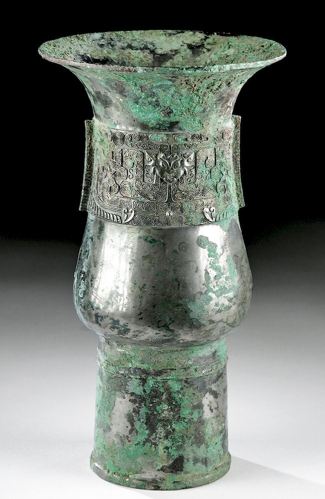 Appraisal: Chinese Shang Dynasty Silvered Bronze Zun - XRF Tested East