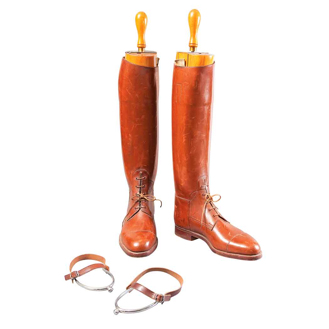 Appraisal: Pair of Riding Boots Together with Wood Boot Stretchers and