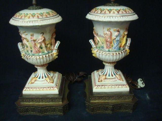 Appraisal: Pair of Capodimonte Urn Form Porcelain Lamps From a Bronxville