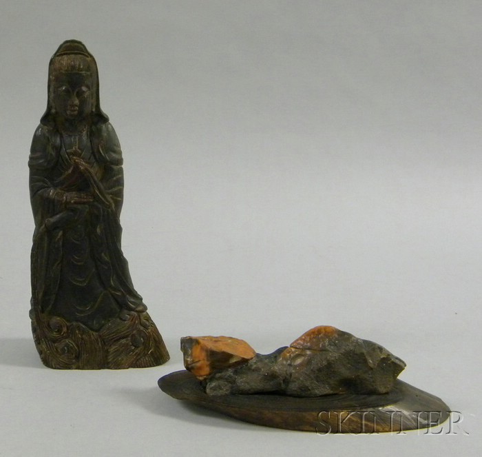 Appraisal: Carved Horn Figure of Kuan Yin and a Scholar's Stone