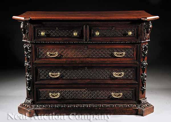 Appraisal: An Antique Continental Carved Walnut Commode late th c the