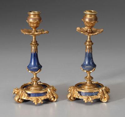 Appraisal: Pair Rohloff candlesticks lapis lazuli with finely cast bronze dore