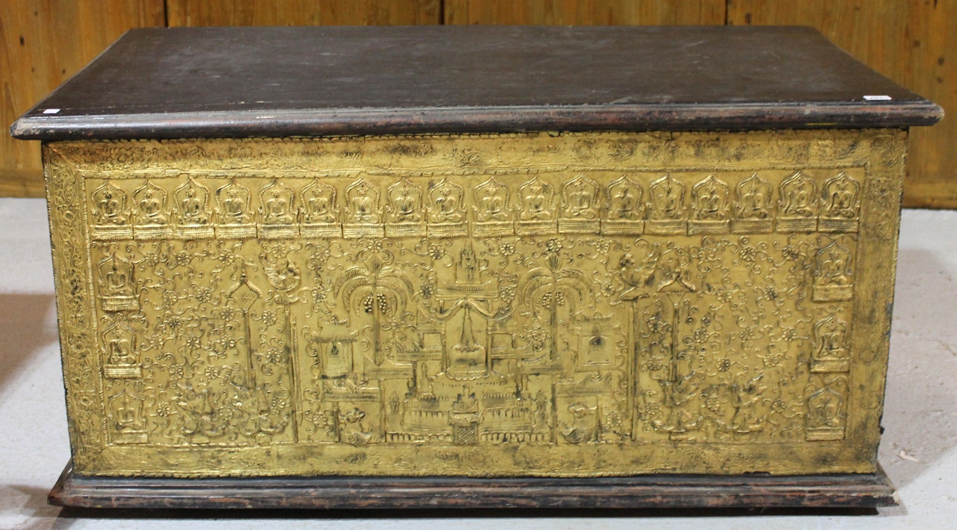 Appraisal: A th century Eastern trunk the ebonised top over gilt