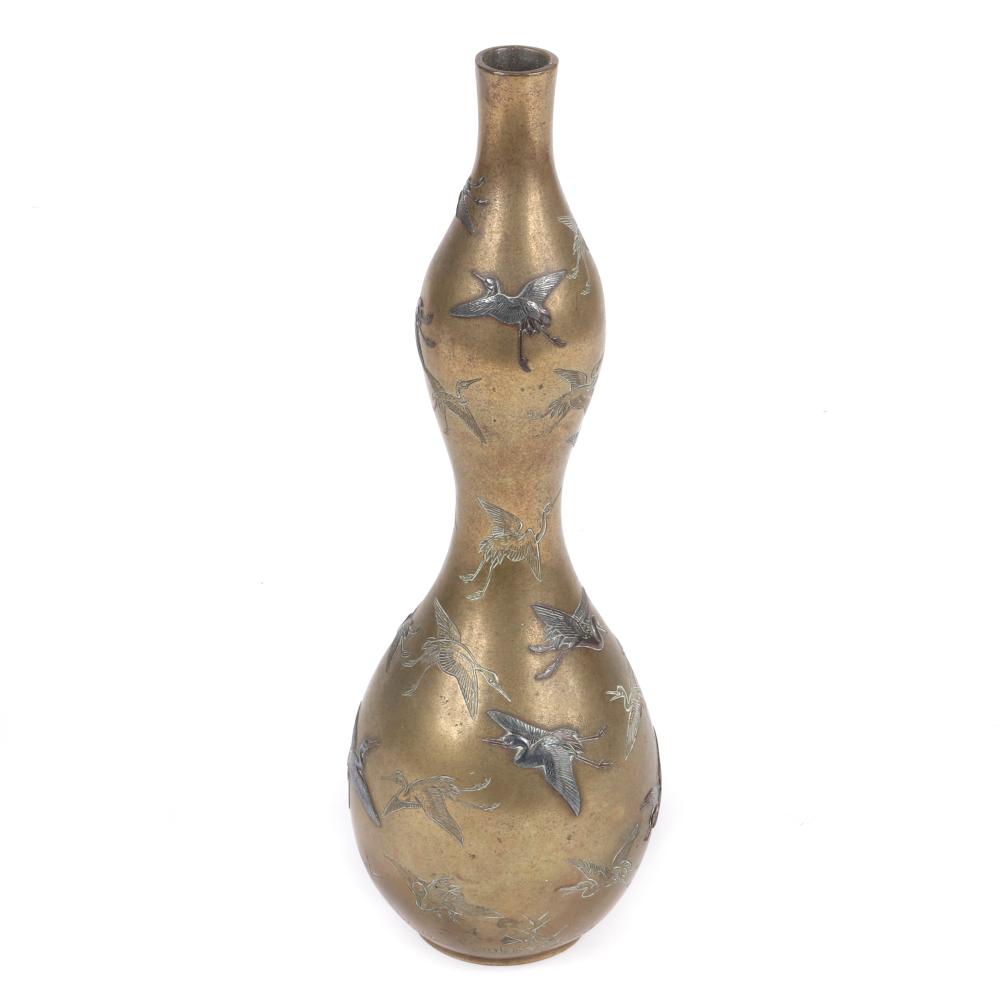 Appraisal: JAPANESE MEIJI MIXED METAL BRONZE GOURD FORM VASE DECORATED WITH