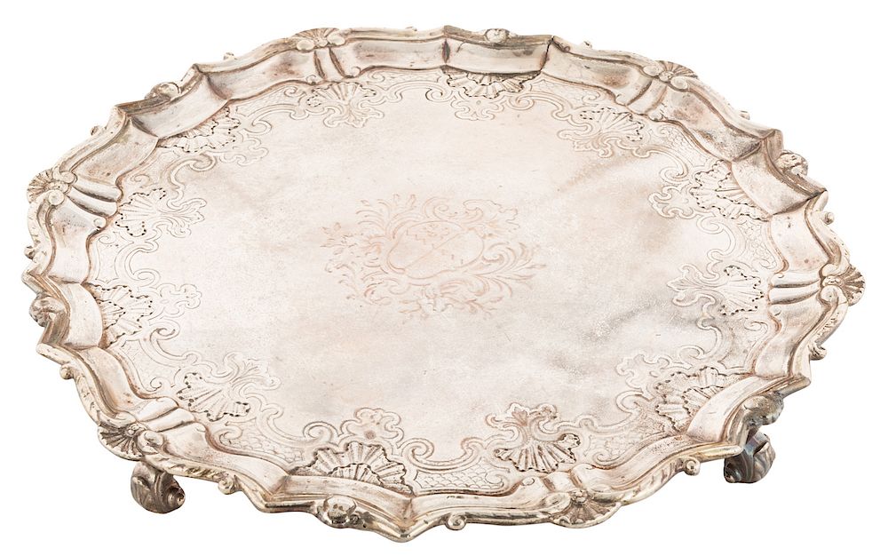 Appraisal: A GEORGE III SILVER SALVER LONDON A GEORGE III SILVER