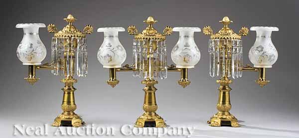 Appraisal: A Fine English Gilt Lacquered Brass and Bronze Three-Piece Argand