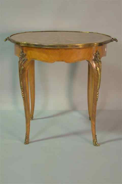 Appraisal: REGENCE STYLE INLAY SIDE TABLE WITH BRASS TRIM circular table