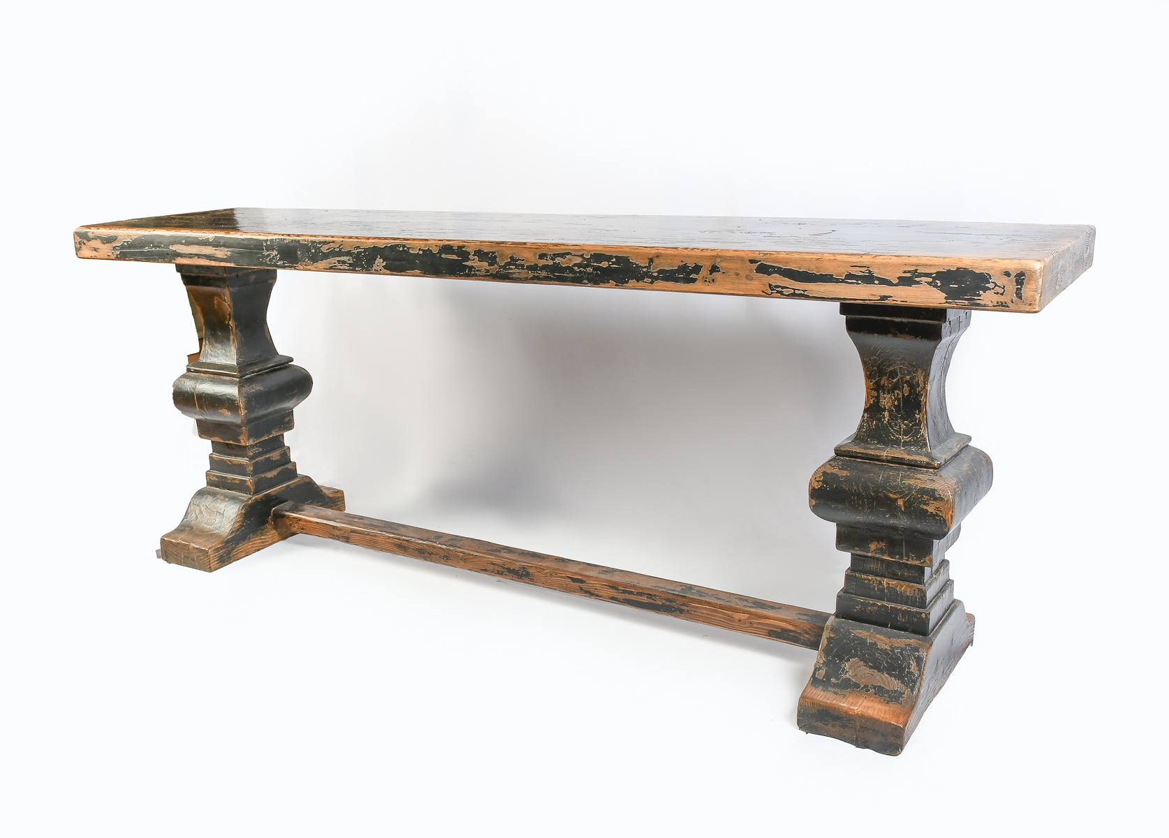 Appraisal: LONG CONTEMPORARY DISTRESSED HALL TABLE Black laquered distressed hall table