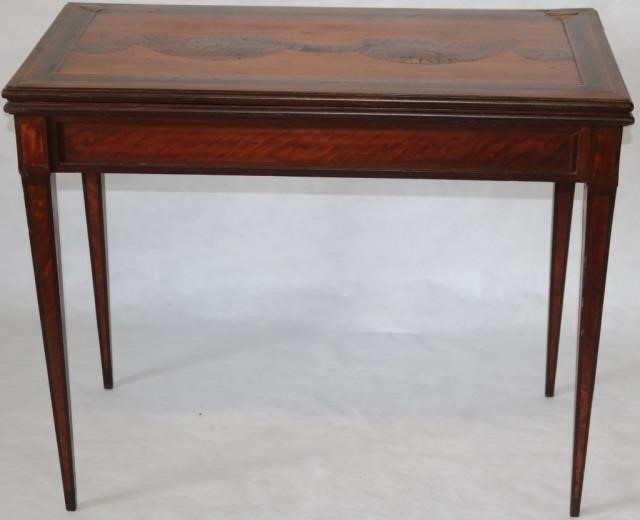 Appraisal: GEORGE III HEPPLEWHITE CARD TABLE MAHOGANYWITH UNUSUAL EXOTIC WOOD INLAY