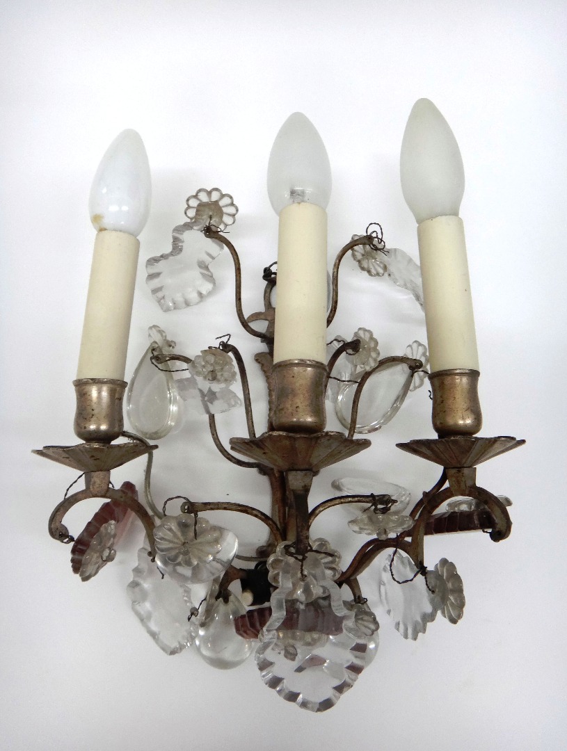 Appraisal: A pair of Italian silvered metal and glass twin branch