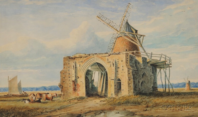 Appraisal: Obadiah Short British - Abbey Ruins and Windmill Signed O