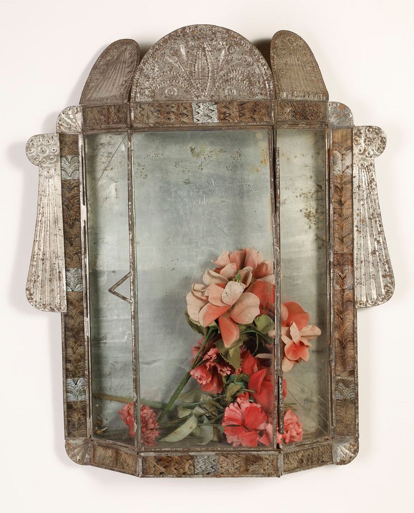 Appraisal: Tin Nicho With Glass Panels ca Attributed to Mesilla Combed