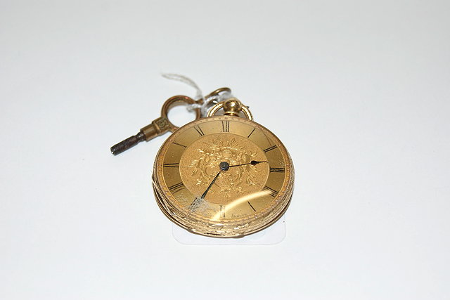 Appraisal: A VICTORIAN ENGRAVED GOLD UNMARKED POCKET WATCH