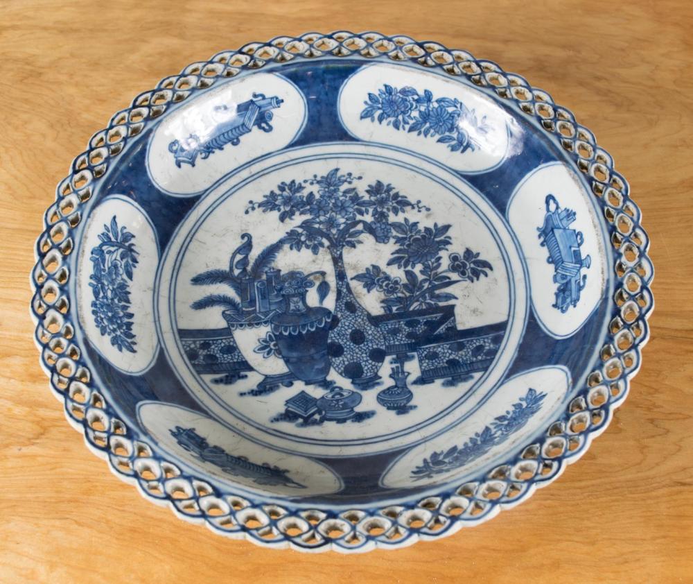 Appraisal: CHINESE EXPORT BLUE AND WHITE PORCELAIN BOWL of low profile