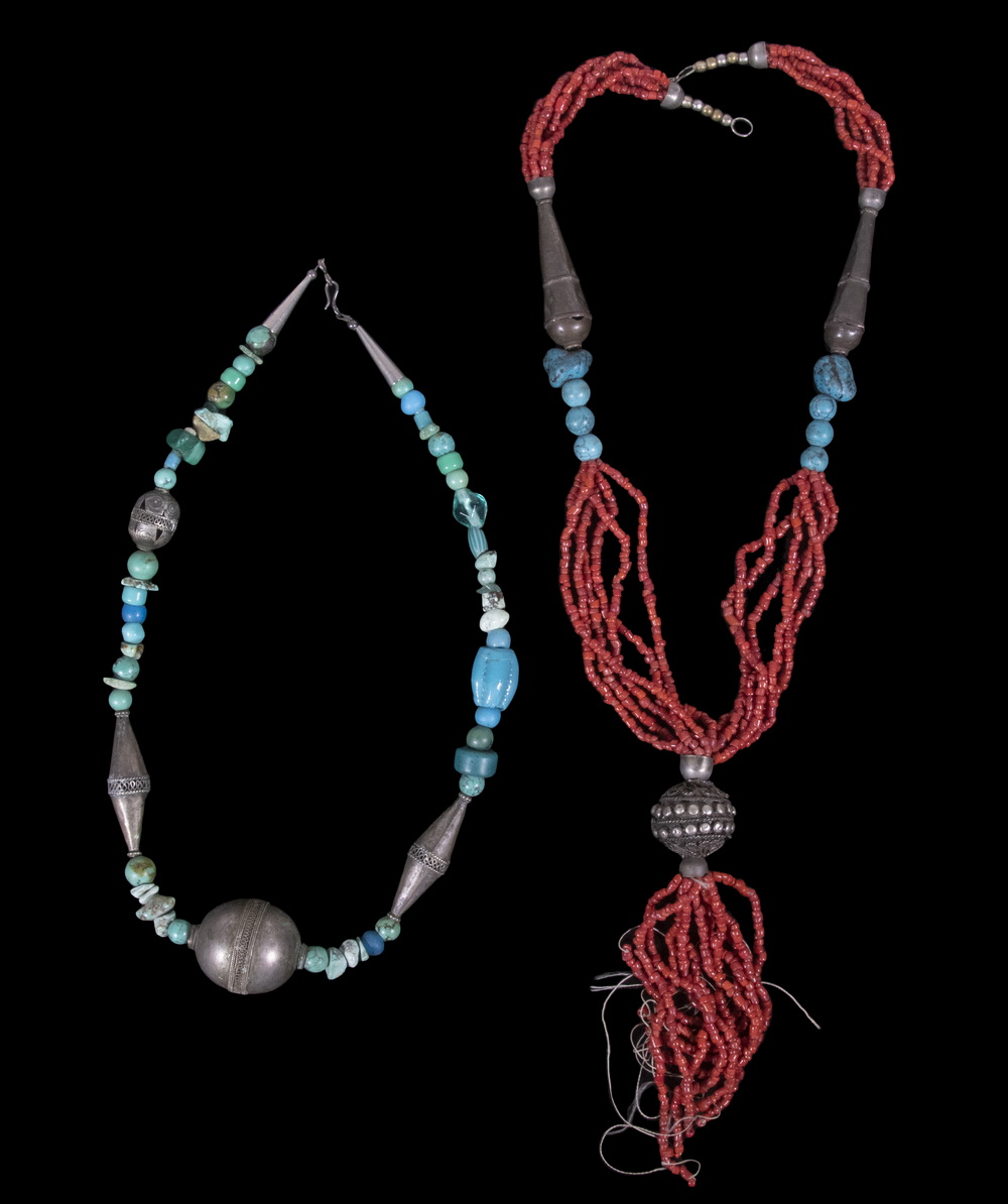 Appraisal: VINTAGE TIBETAN BEADED NECKLACES Including Turquoise and mini coral bead